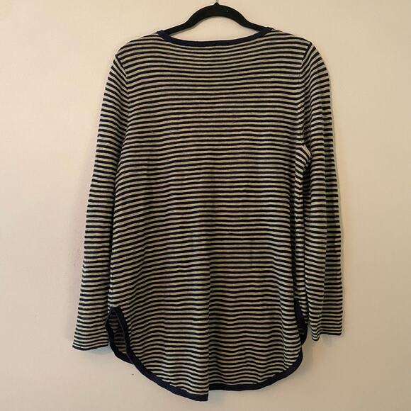 Eileen Fisher Navy White Striped Long Sleeve Cotton Linen Women's size Medium - Picture 6 of 10